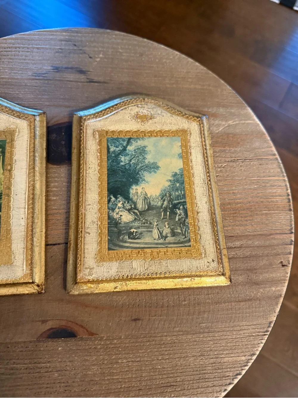 Set of 2 Vintage Italian Florentine Wood Wall Plaques Gold Finish Art - Stamped